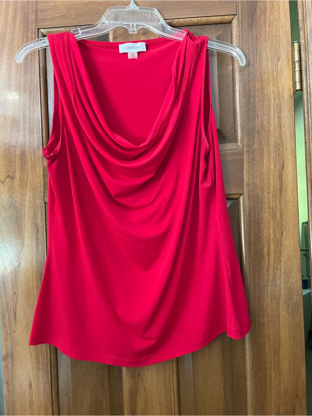 Calvin Klein Draped Neck Sleeveless Camisole in Bright Red